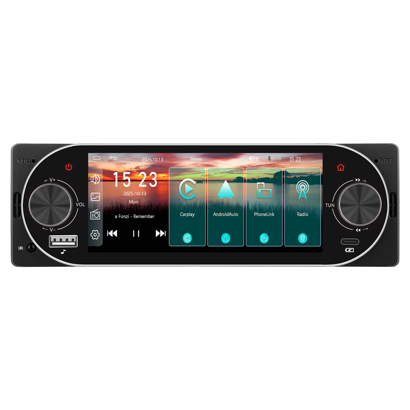 Universal Fit | 5.1″ Android Touch Screen Radio | Wireless & Wired CarPlay + Android Auto | Bluetooth | EQ Sound | USB | FM Radio