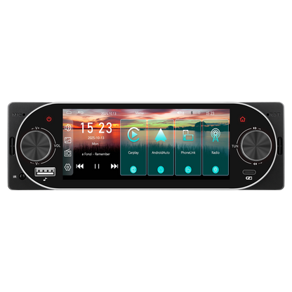 Universal Fit | 5.1″ Android Touch Screen Radio | Wireless & Wired CarPlay + Android Auto | Bluetooth | EQ Sound | USB | FM Radio