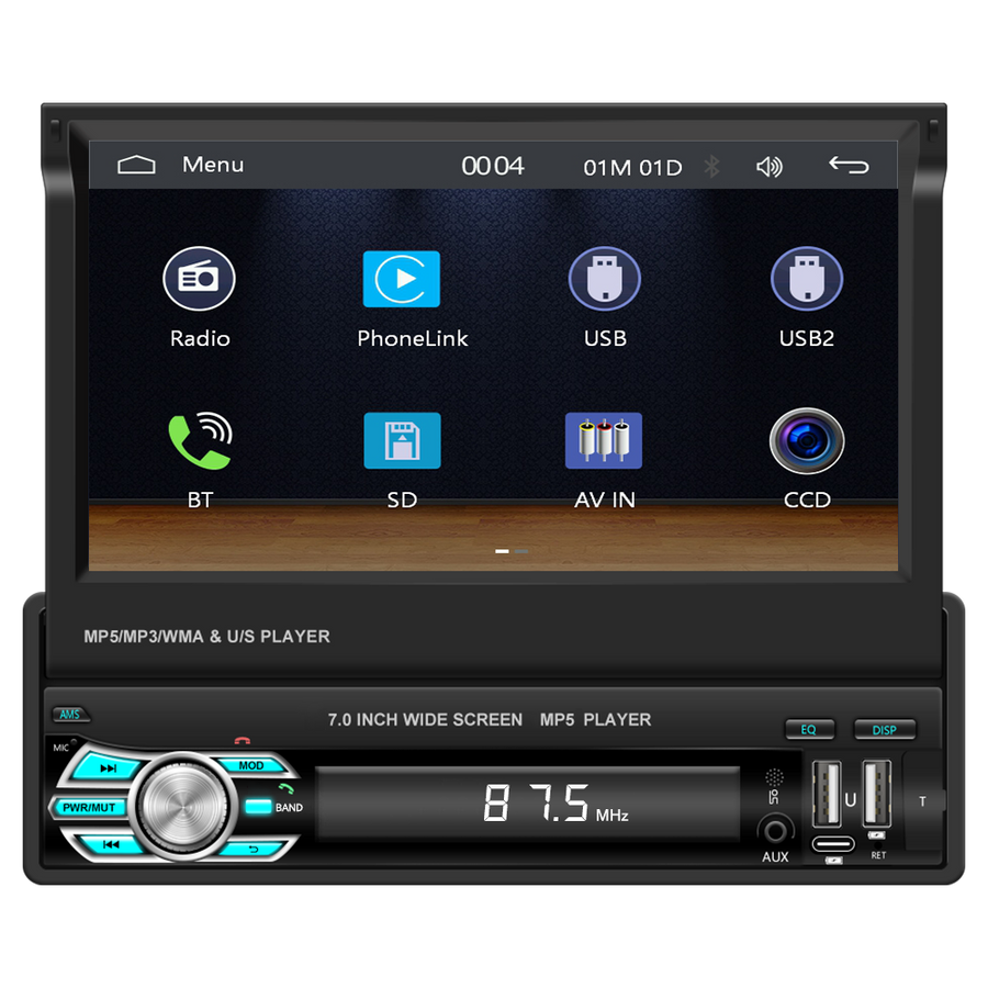 Blackbelt Audio A3221 | Single DIN Wireless CarPlay | 7" Flip-Out Folding Screen