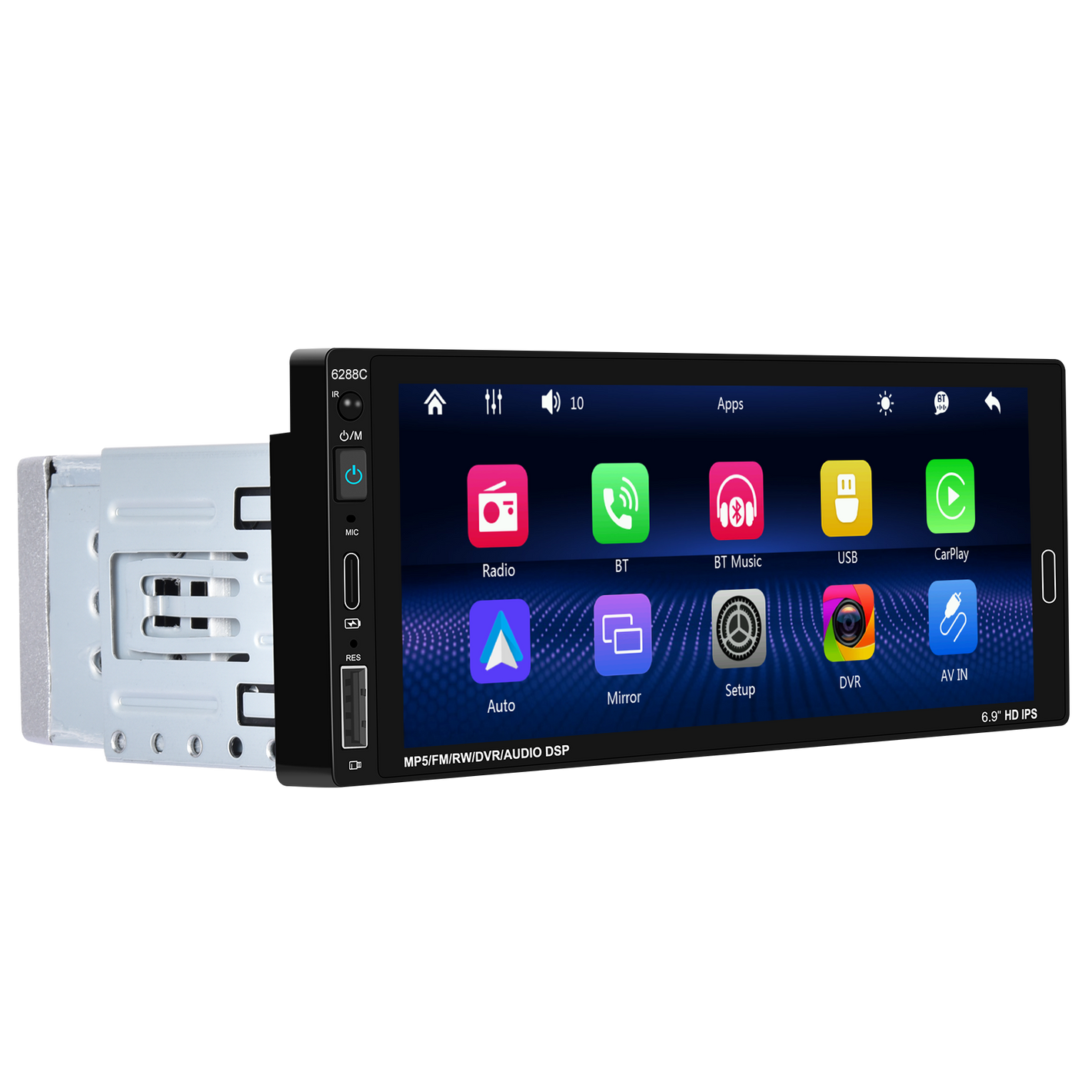 Universal | 6.86″ Touch Screen Car Stereo | Wired CarPlay & Android Auto | Bluetooth | USB & Type-C | FM Radio | Phone Link