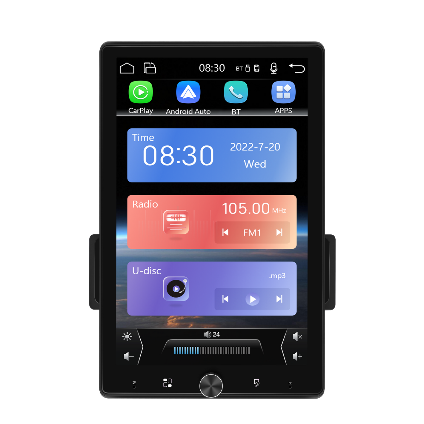 Universal Tesla-Style 10.4″ Rotating Screen | Wireless CarPlay & Android Auto | Bluetooth | FM Radio | EQ | Free Reverse Camera