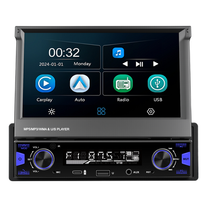 Blackbelt Audio A4158 | Single DIN CarPlay & Android Auto | 7" Retractable Screen