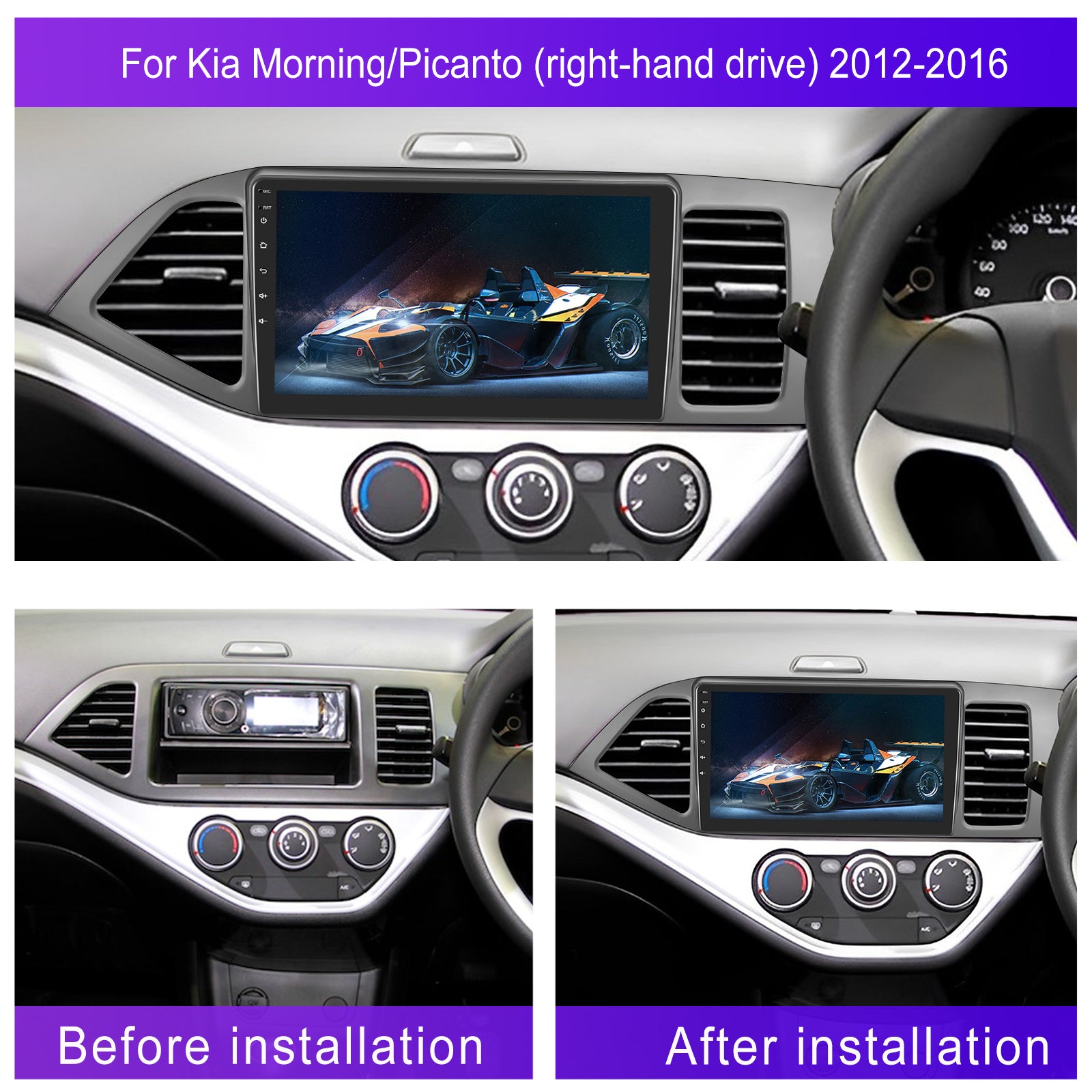 Kia Picanto 2011-2017 9" Android Radio 2GB/64GB | Wireless CarPlay + Free Reverse Camera