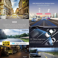 Dash Cam with ADAS Safety Alerts | 170° Wide Angle | Loop Recording | G-Sensor | IP66 Waterproof