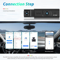 3.16” Dual Lens DVR Dash Cam | 1080P Front + Cabin Camera | WiFi + App | L5908